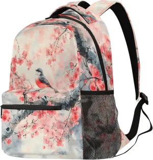 Budxapjw Animal Bird Travel Laptop Backpack for Women Men Ink Peach Tree Waterproof Bag with Adjustable Padded Shoulder Straps for Business Work Travel Hiking Camping