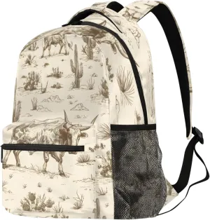 Budxapjw Animals Cow Travel Laptop Backpack for Women Men Tropical Cactus Waterproof Bag with Adjustable Padded Shoulder Straps for Business Work Travel Hiking Camping