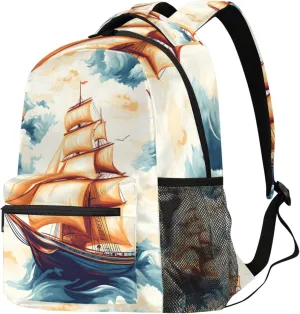Budxapjw Cartoon Ship Travel Laptop Backpack for Women Men Boat Pattern Waterproof Bag with Adjustable Padded Shoulder Straps for Business Work Travel Hiking Camping