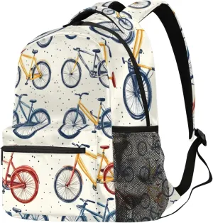 Budxapjw Colorful Bicycle Travel Laptop Backpack for Women Men Vintage Bicycle Waterproof Bag with Adjustable Padded Shoulder Straps for Business Work Travel Hiking Camping