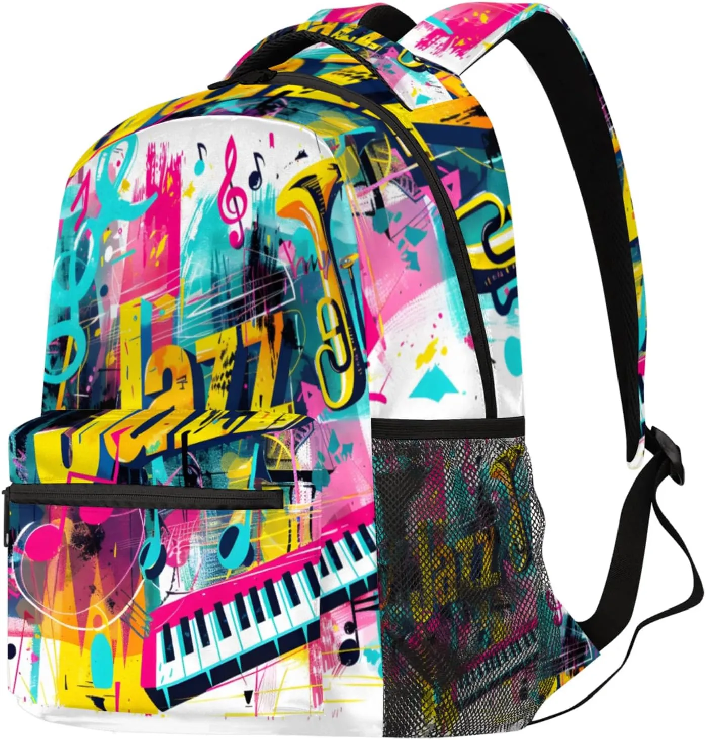 Budxapjw Music Jazz Travel Laptop Backpack for Women Men Musical Instruments Waterproof Bag with Adjustable Padded Shoulder Straps for Business Work Travel Hiking Camping