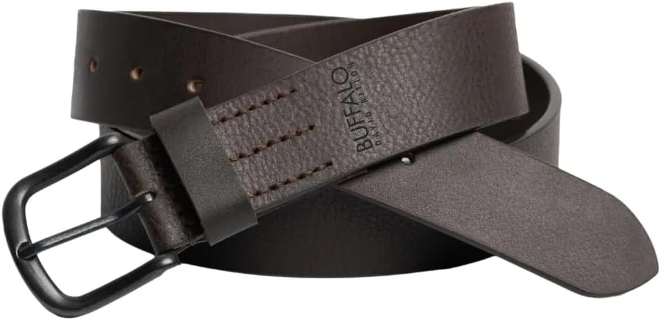 Buffalo David Bitton Mens Belt | Black Belt/Dark Brown Belt | Black Belt Buckle | 100% Genuine Leather Belt | Jean Belt