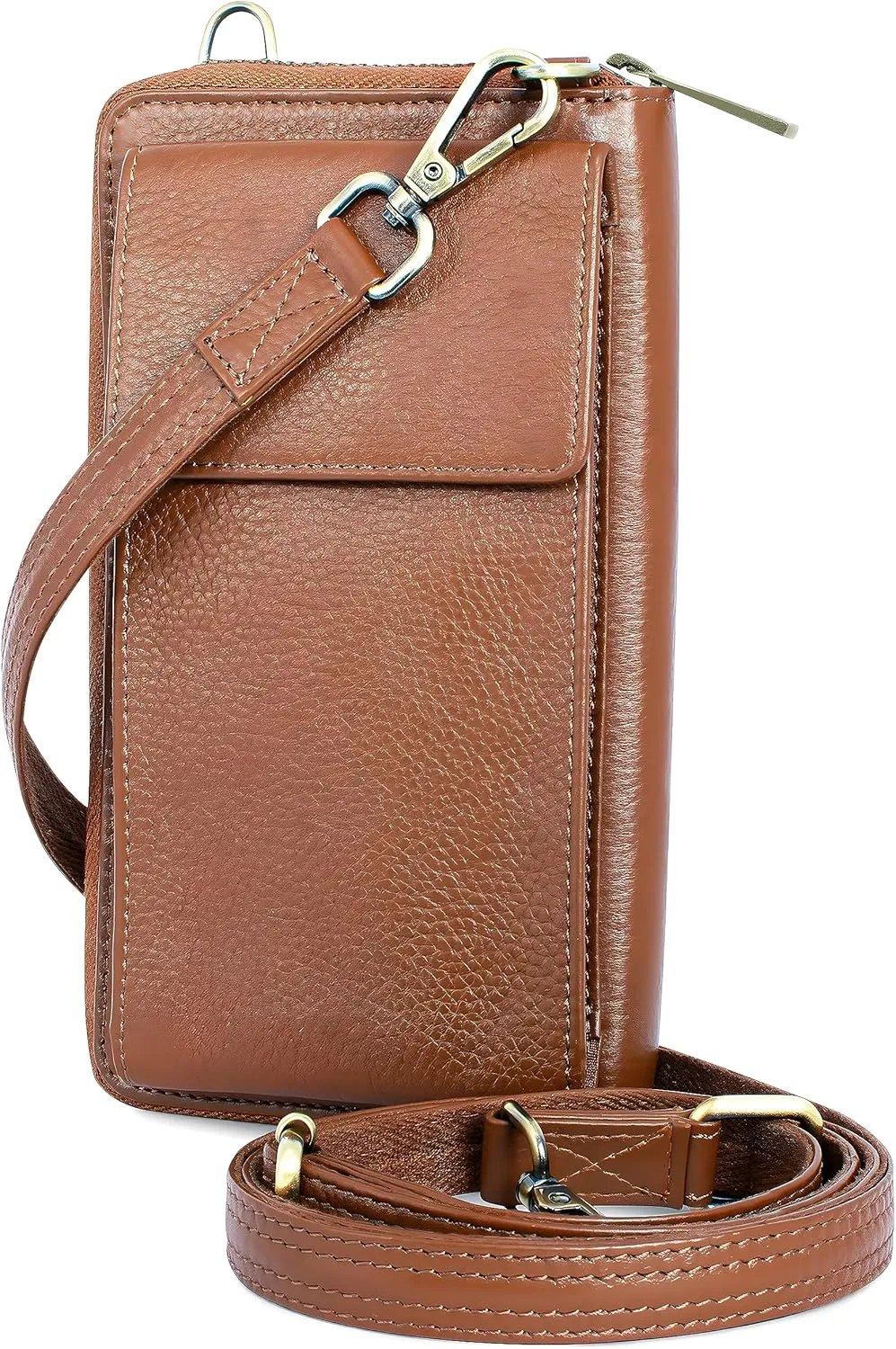 BULL GUARD Crossbody Leather Wallet Phone Purse, Anti Theft and RFID Blocking, Small Elegant Design for Travel