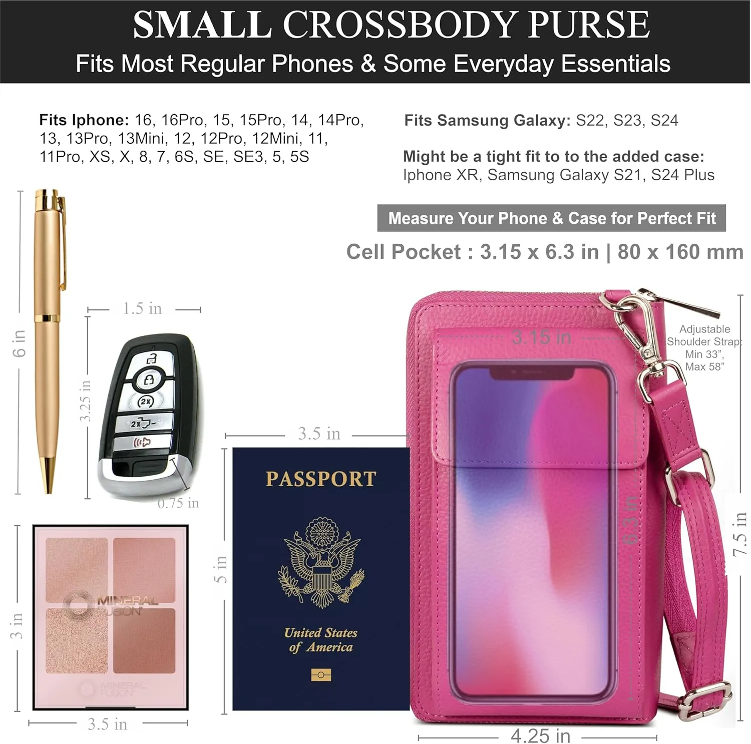 BULL GUARD Crossbody Leather Wallet Phone Purse, Anti Theft and RFID Blocking, Small Elegant Design for Travel