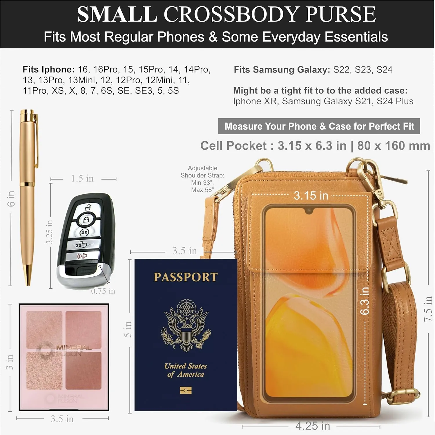 BULL GUARD Crossbody Leather Wallet Phone Purse, Anti Theft and RFID Blocking, Small Elegant Design for Travel