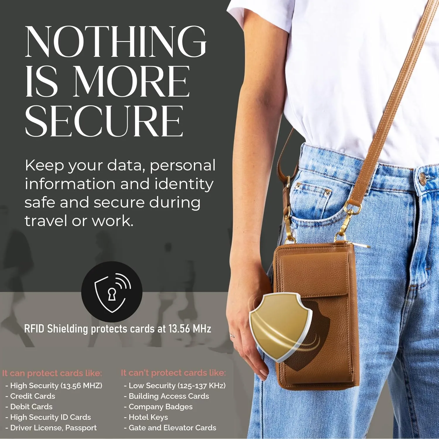 BULL GUARD Crossbody Leather Wallet Phone Purse, Anti Theft and RFID Blocking, Small Elegant Design for Travel