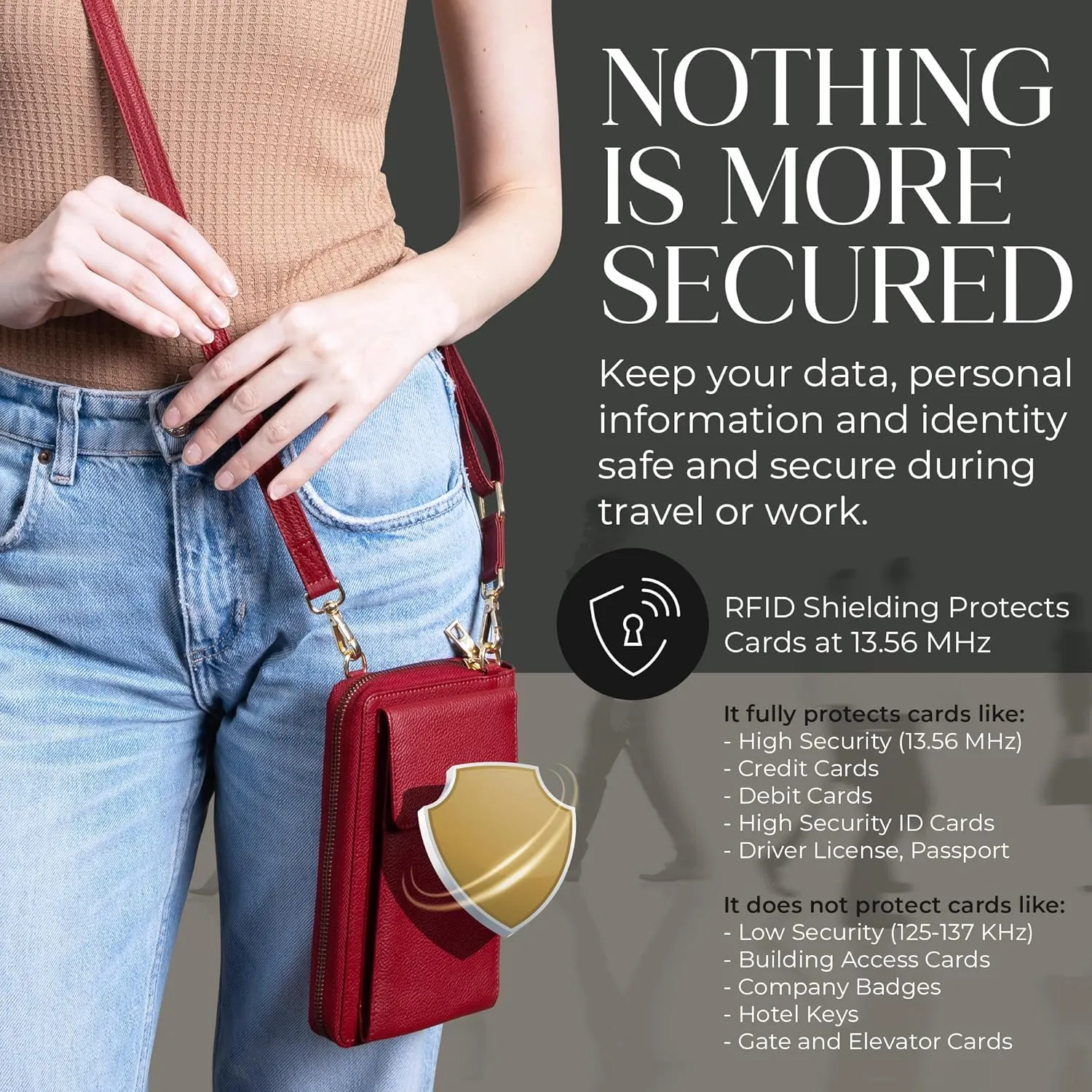 BULL GUARD Crossbody Leather Wallet Phone Purse, Anti Theft and RFID Blocking, Small Elegant Design for Travel