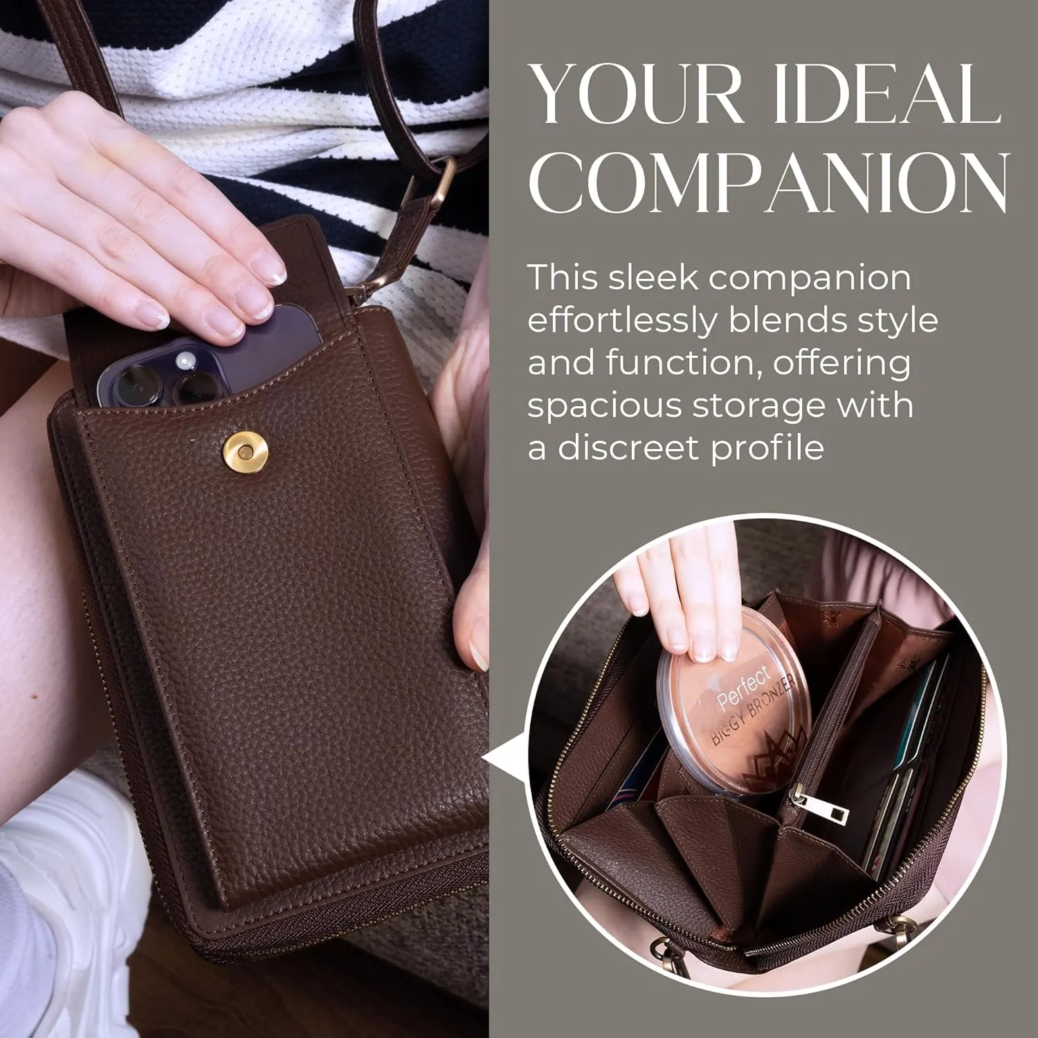 BULL GUARD Crossbody Leather Wallet Phone Purse, Anti Theft and RFID Blocking, Small Elegant Design for Travel