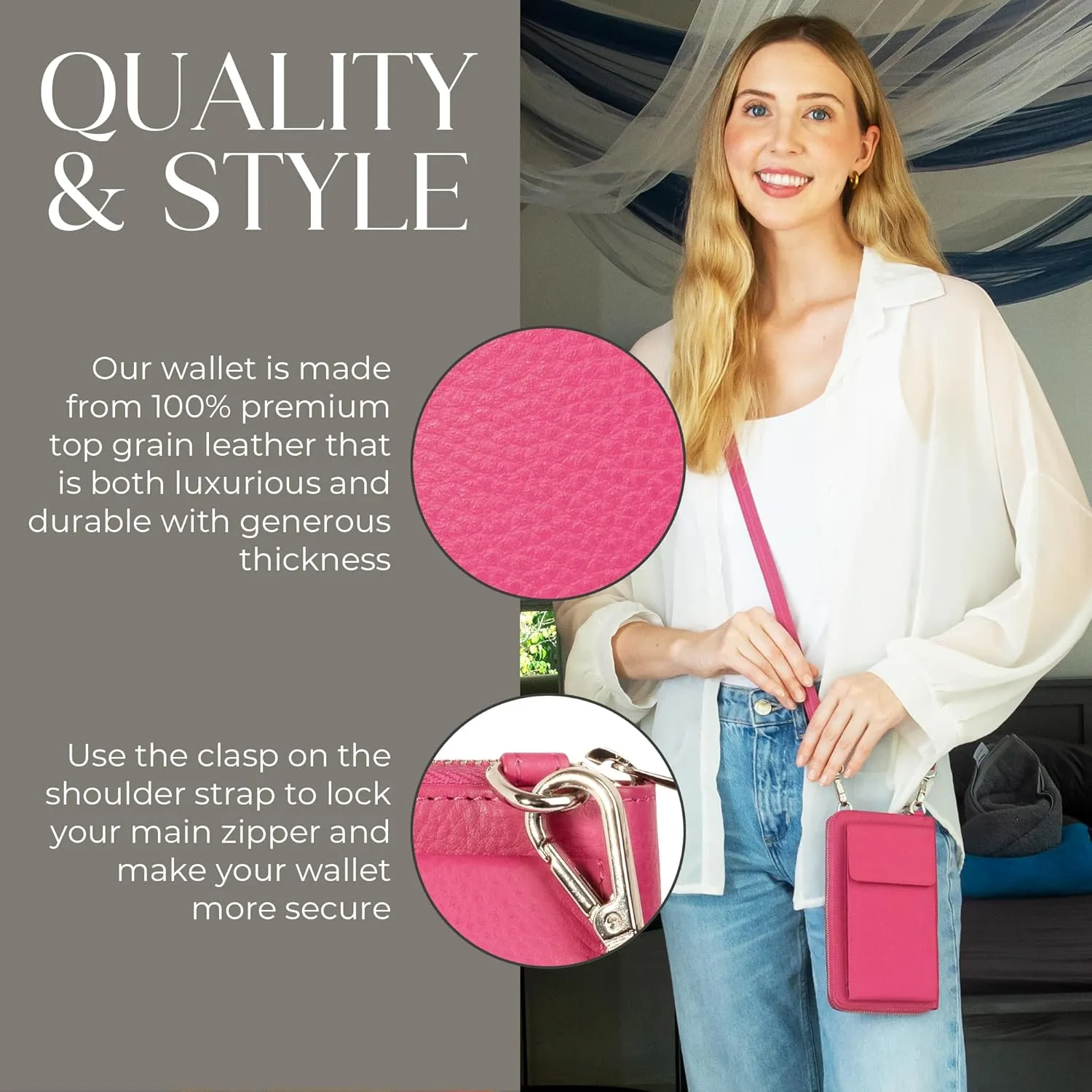BULL GUARD Crossbody Leather Wallet Phone Purse, Anti Theft and RFID Blocking, Small Elegant Design for Travel