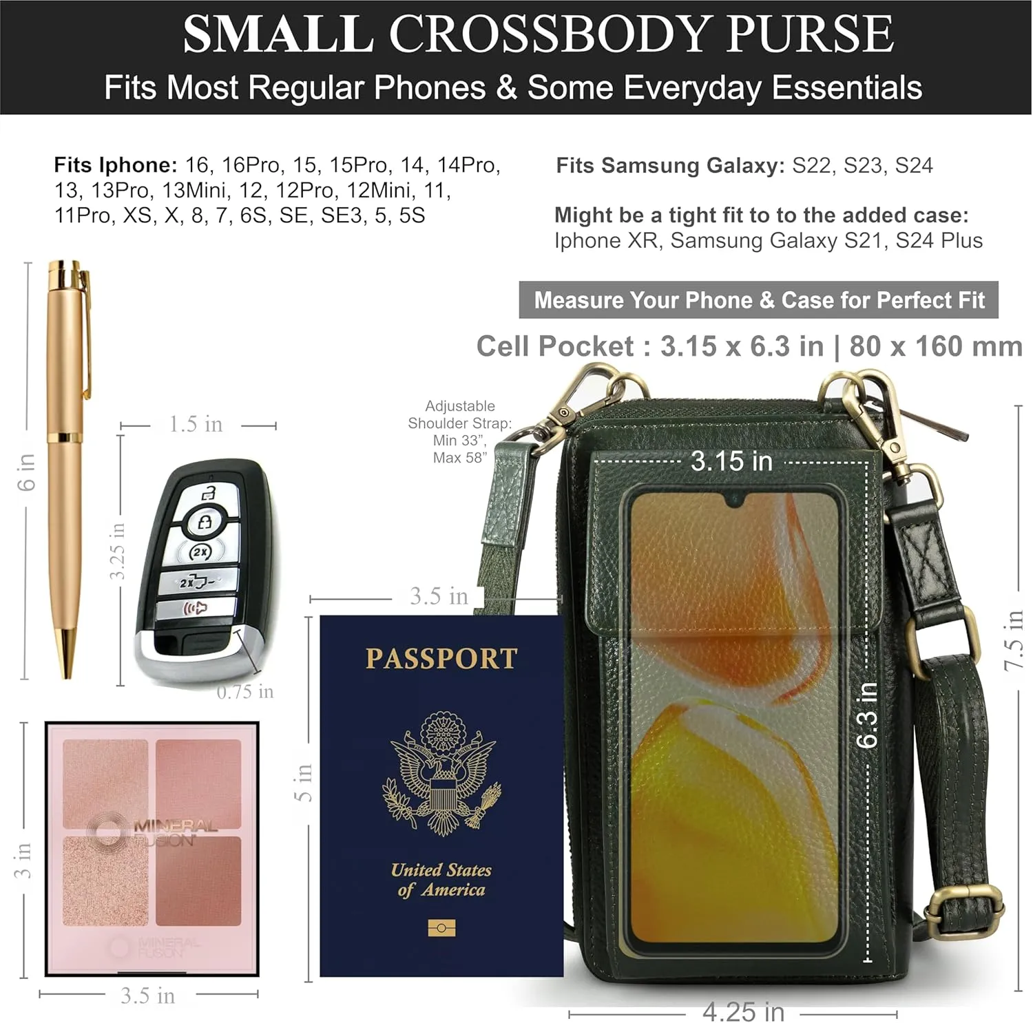 BULL GUARD Crossbody Leather Wallet Phone Purse, Anti Theft and RFID Blocking, Small Elegant Design for Travel