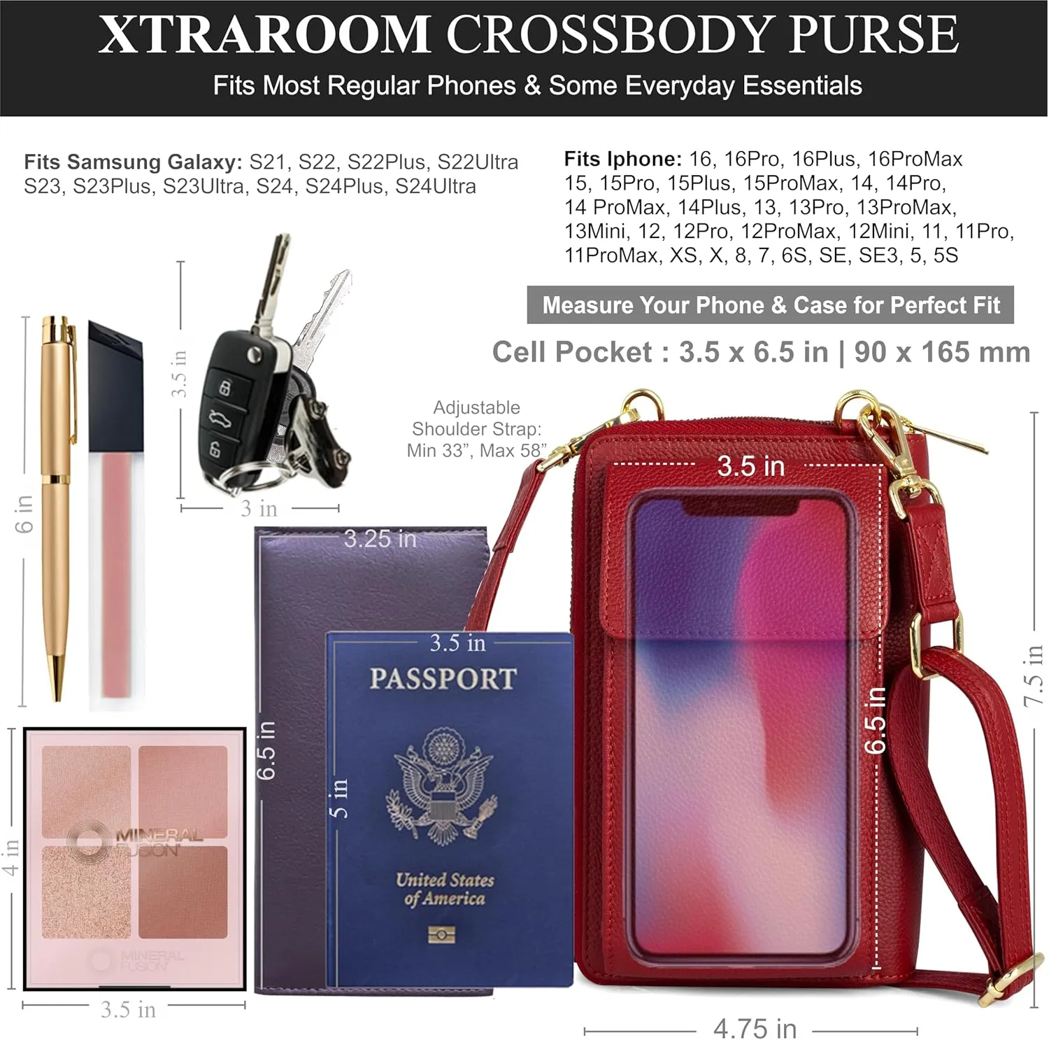 BULL GUARD Crossbody Leather Wallet Phone Purse, Anti Theft and RFID Blocking, Small Elegant Design for Travel