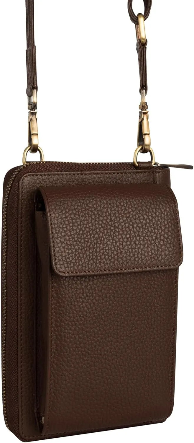 BULL GUARD Crossbody Leather Wallet Phone Purse, Anti Theft and RFID Blocking, Small Elegant Design for Travel