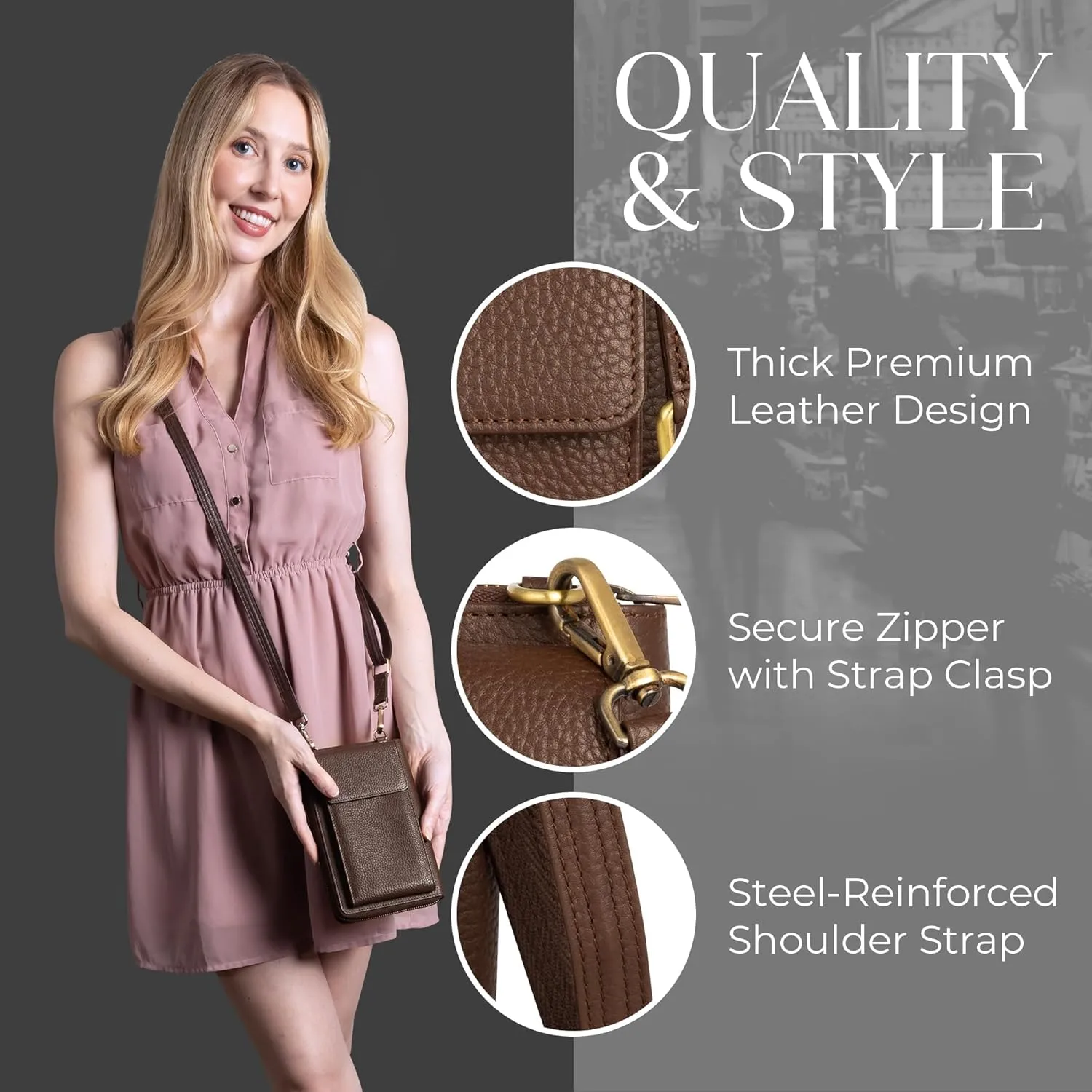 BULL GUARD Crossbody Leather Wallet Phone Purse, Anti Theft and RFID Blocking, Small Elegant Design for Travel