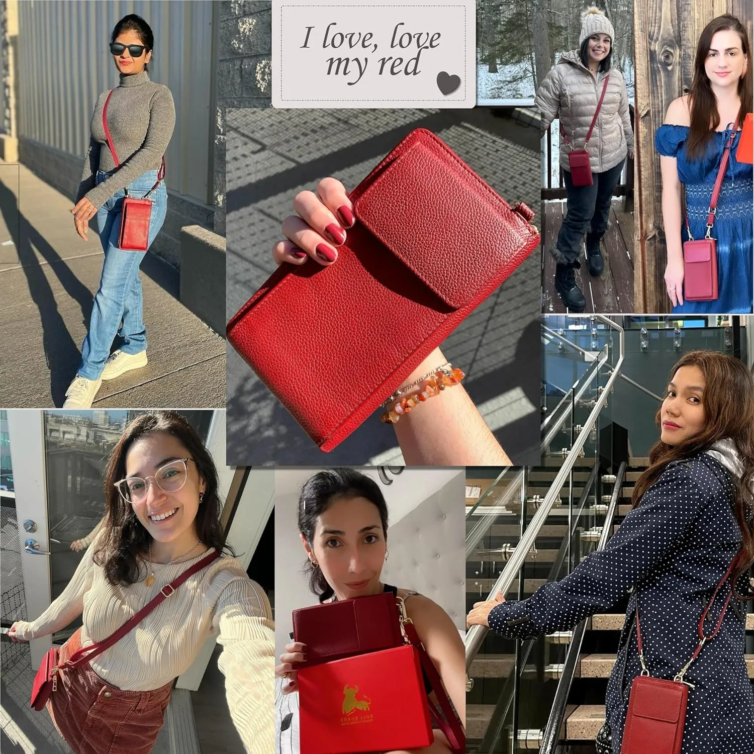BULL GUARD Crossbody Leather Wallet Phone Purse, Anti Theft and RFID Blocking, Small Elegant Design for Travel