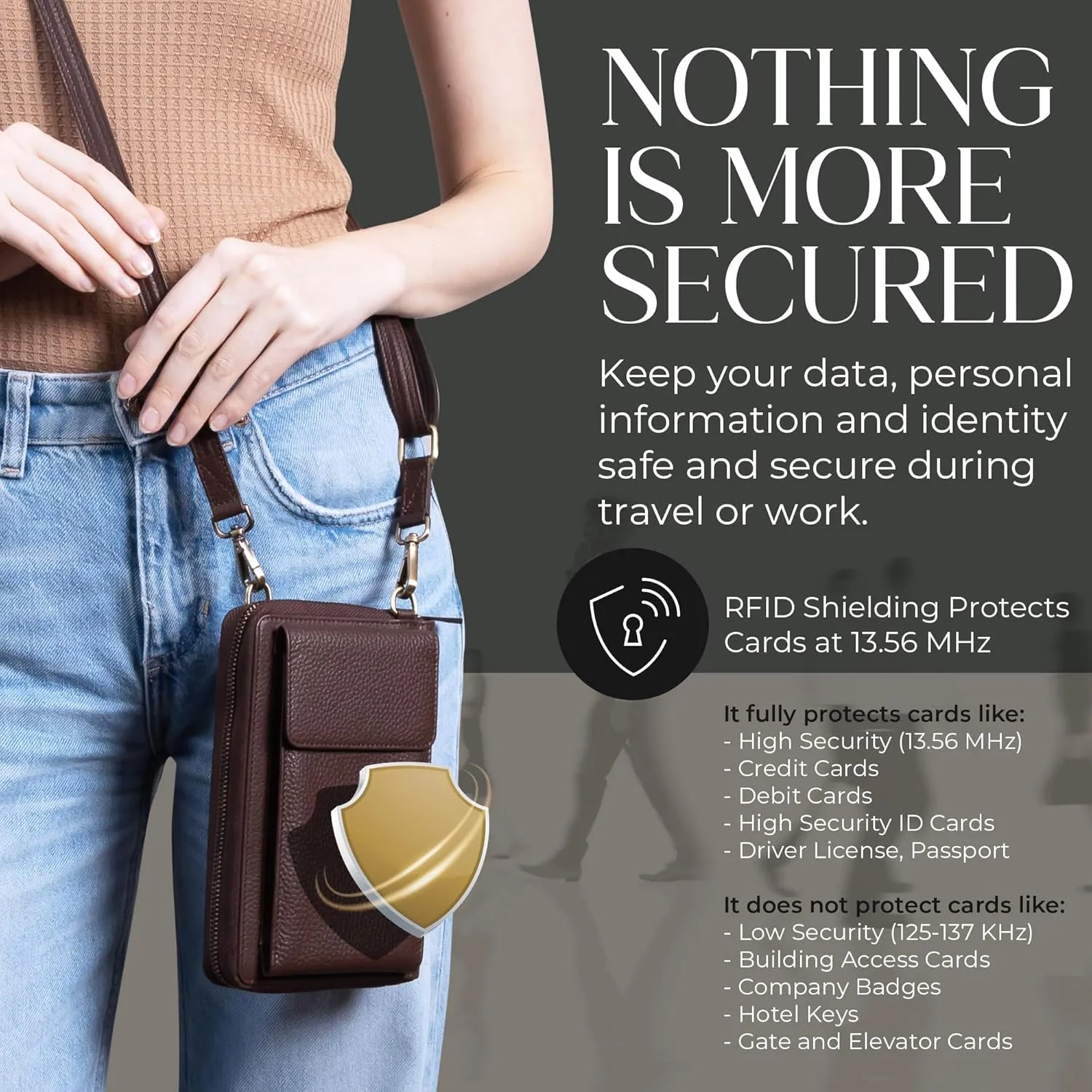 BULL GUARD Crossbody Leather Wallet Phone Purse, Anti Theft and RFID Blocking, Small Elegant Design for Travel