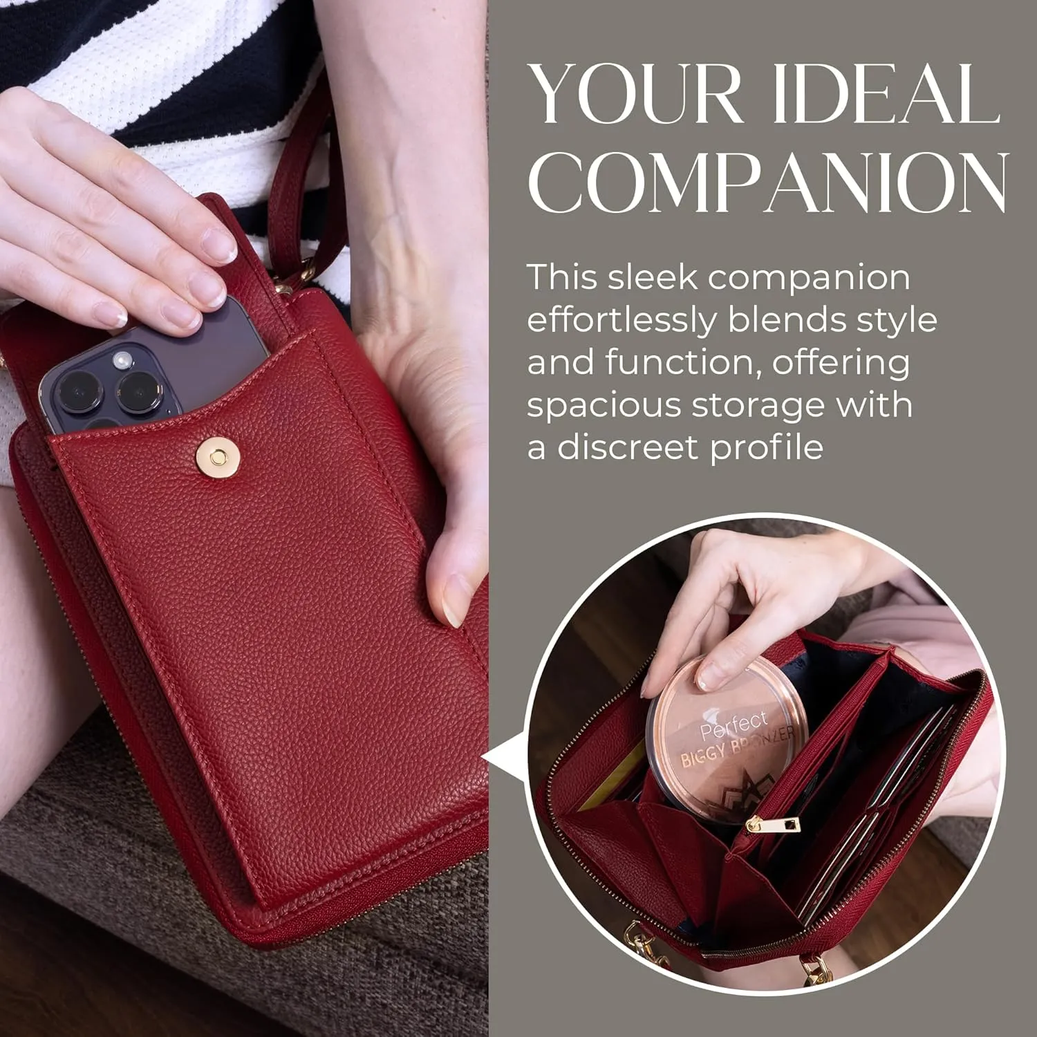 BULL GUARD Crossbody Leather Wallet Phone Purse, Anti Theft and RFID Blocking, Small Elegant Design for Travel