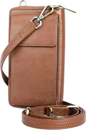 BULL GUARD Crossbody Leather Wallet Phone Purse, Anti Theft and RFID Blocking, Small Elegant Design for Travel