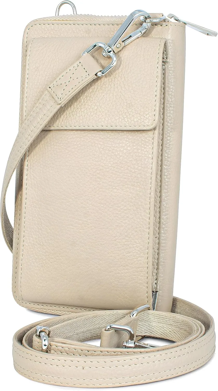 BULL GUARD Crossbody Leather Wallet Phone Purse, Anti Theft and RFID Blocking, Small Elegant Design for Travel