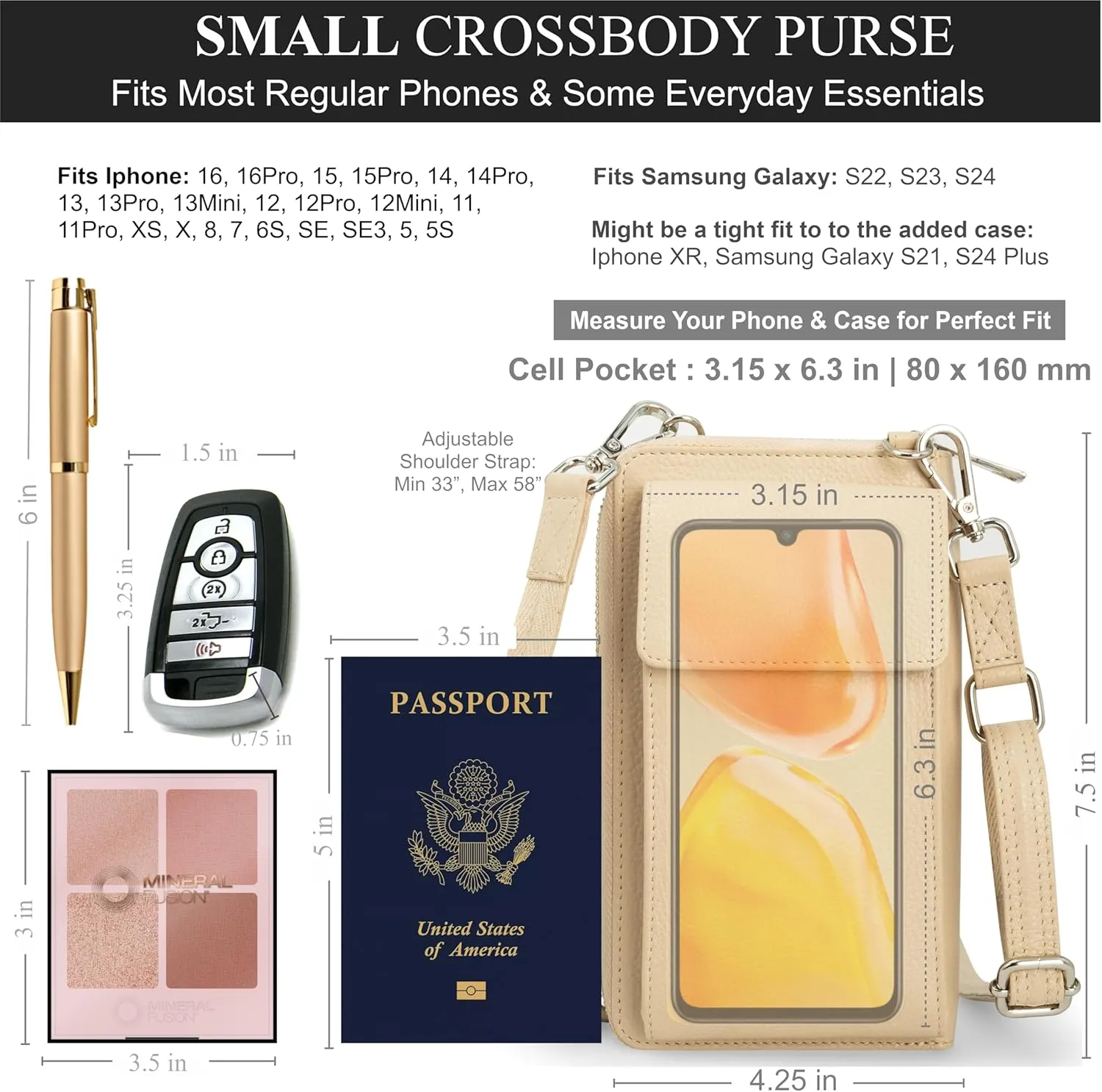 BULL GUARD Crossbody Leather Wallet Phone Purse, Anti Theft and RFID Blocking, Small Elegant Design for Travel