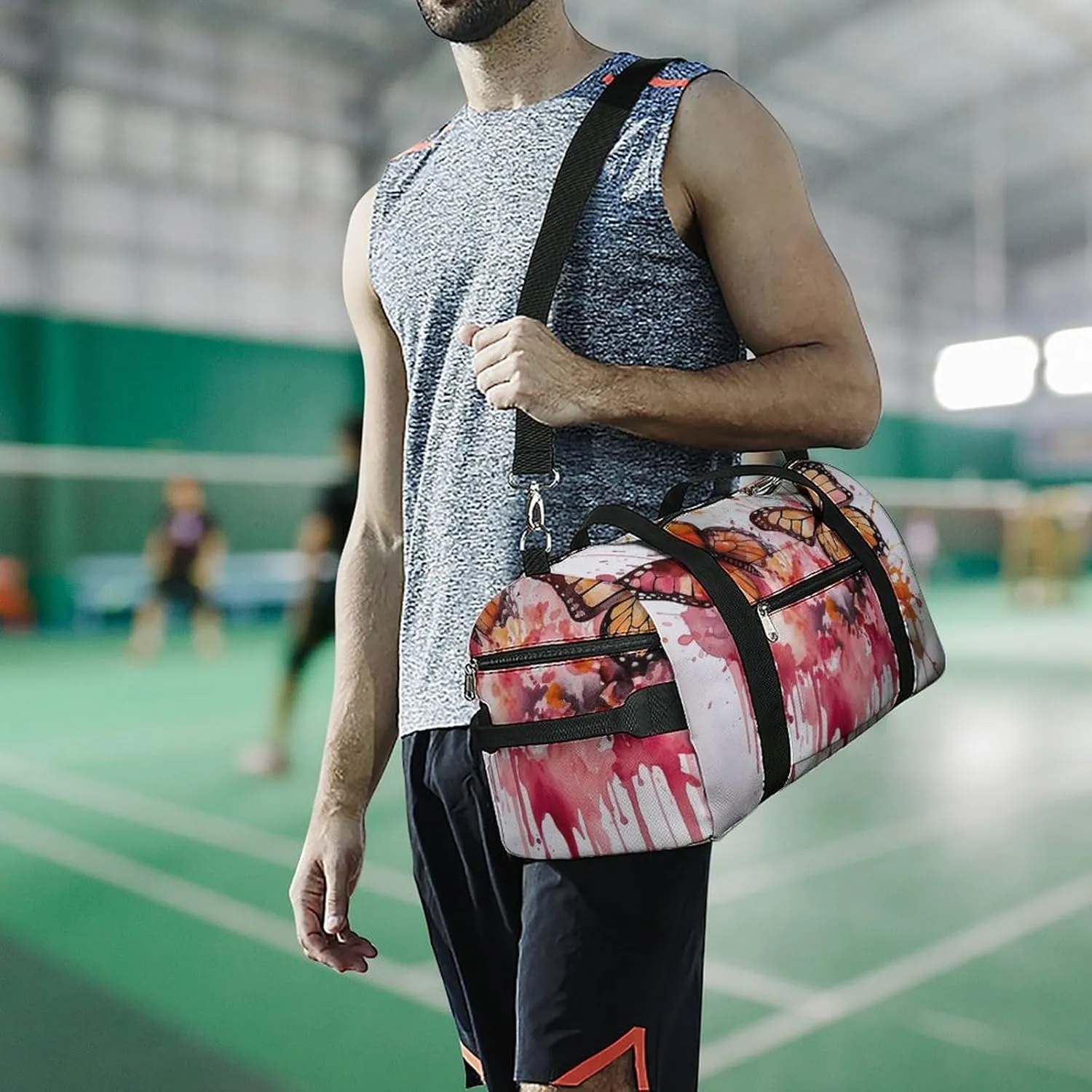 Butterfly Drip Spray Watercolor Sports Gym Bag Carry on Holdalls for Men Small Duffel Bags for Women with Shoe Compartment