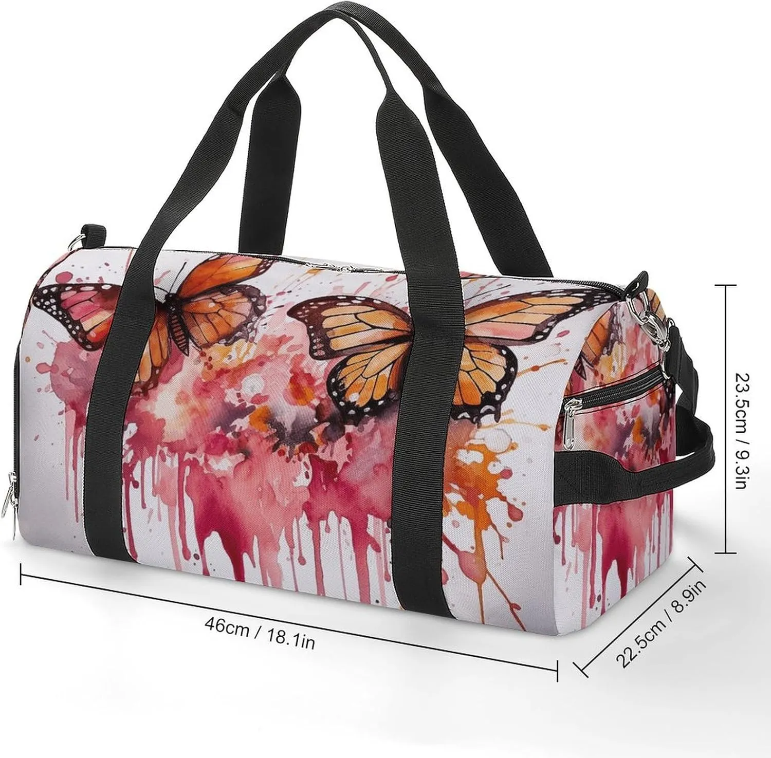 Butterfly Drip Spray Watercolor Sports Gym Bag Carry on Holdalls for Men Small Duffel Bags for Women with Shoe Compartment