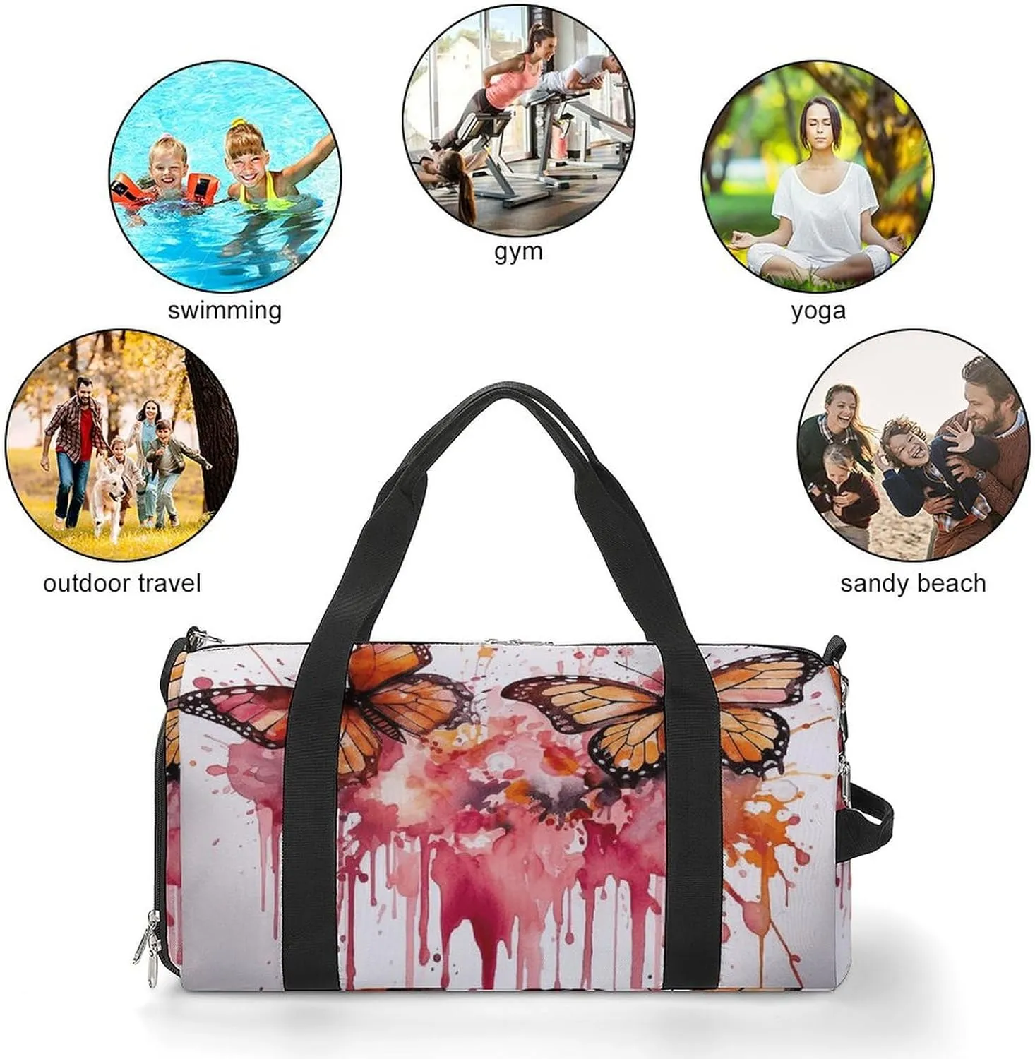 Butterfly Drip Spray Watercolor Sports Gym Bag Carry on Holdalls for Men Small Duffel Bags for Women with Shoe Compartment
