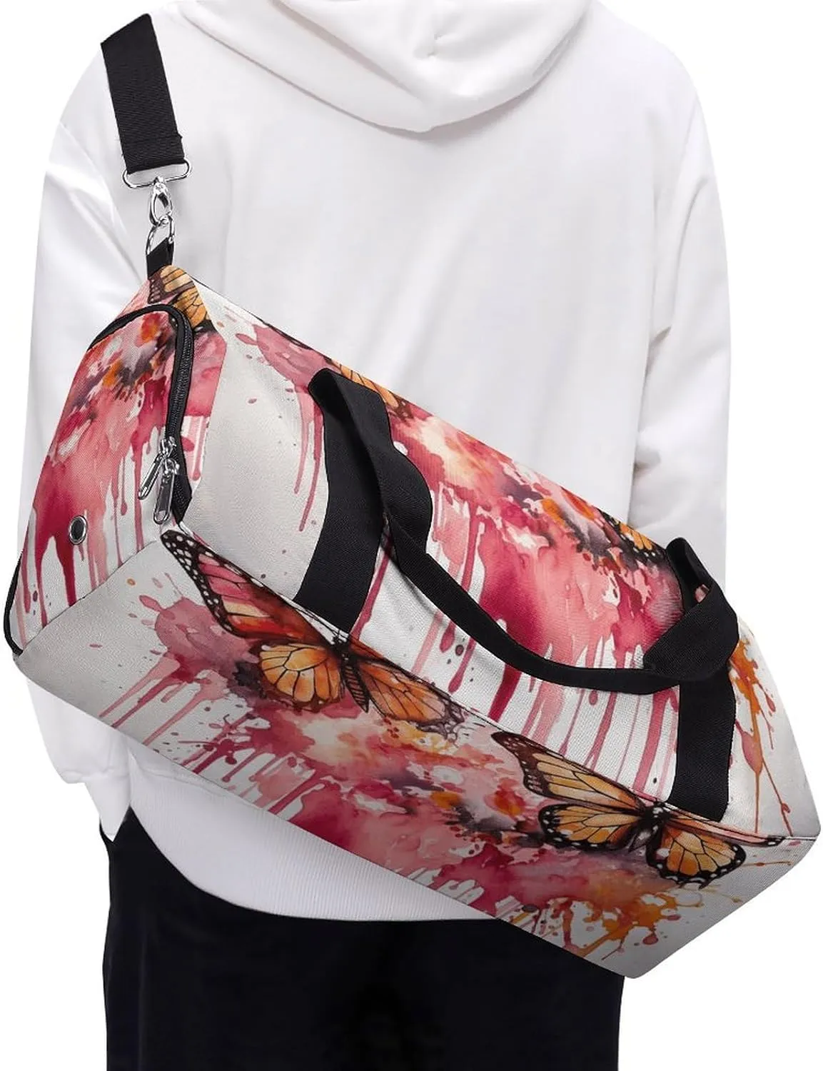 Butterfly Drip Spray Watercolor Sports Gym Bag Carry on Holdalls for Men Small Duffel Bags for Women with Shoe Compartment