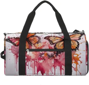 Butterfly Drip Spray Watercolor Sports Gym Bag Carry on Holdalls for Men Small Duffel Bags for Women with Shoe Compartment