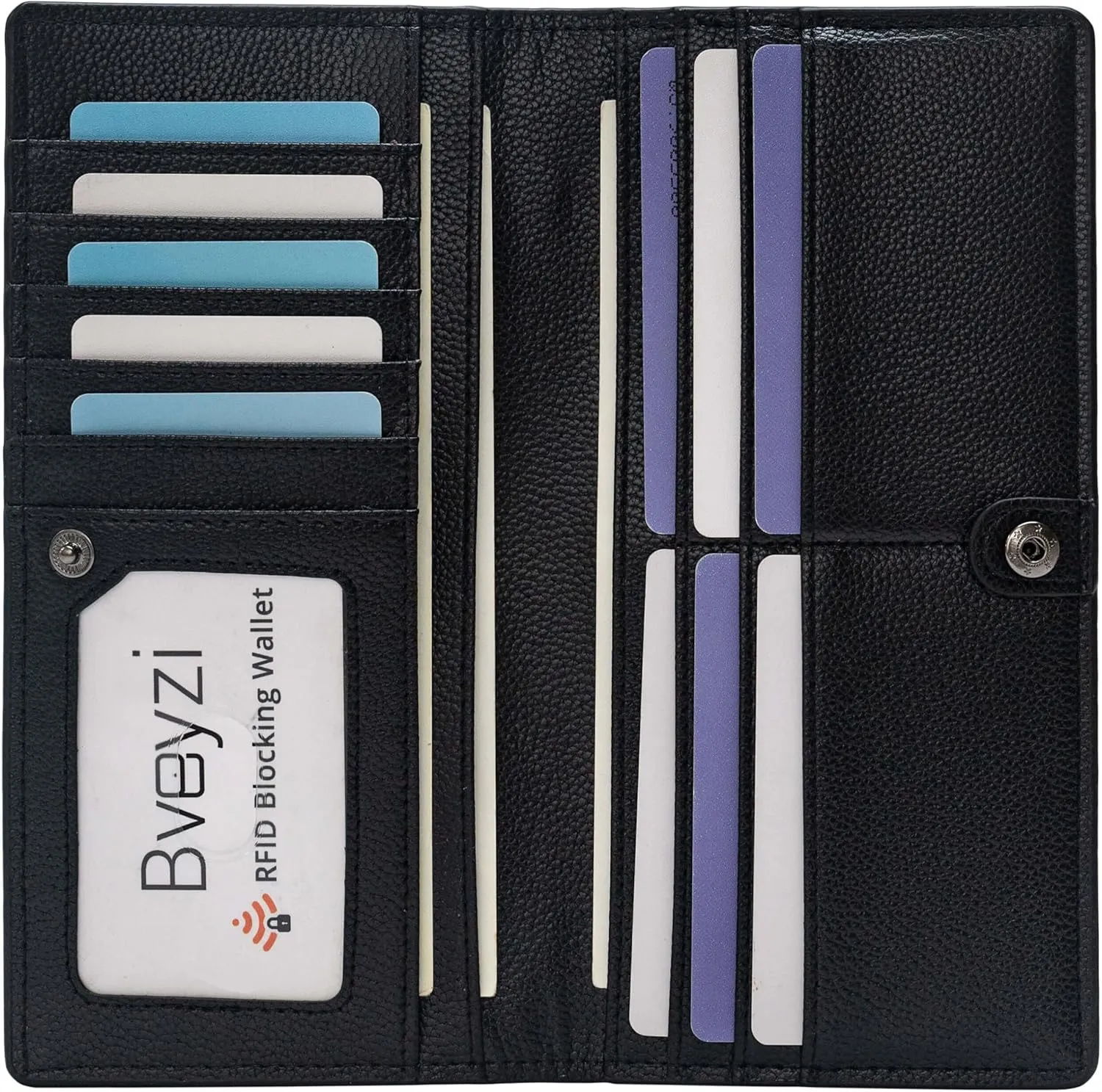 Bveyzi Ultra Slim Thin Leather RFID Blocking Credit Card Holder Bifold Clutch Wallets for Women