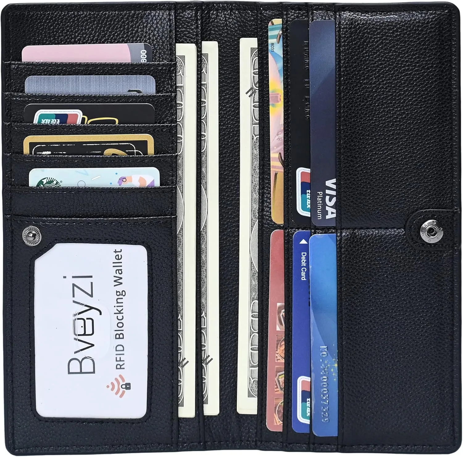 Bveyzi Ultra Slim Thin Leather RFID Blocking Credit Card Holder Bifold Clutch Wallets for Women