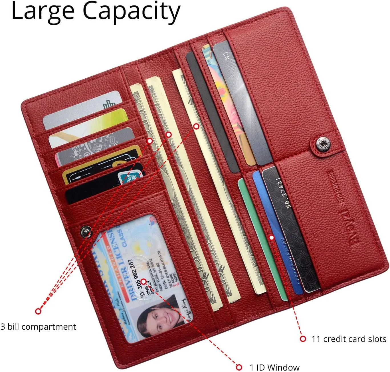 Bveyzi Ultra Slim Thin Leather RFID Blocking Credit Card Holder Bifold Clutch Wallets for Women