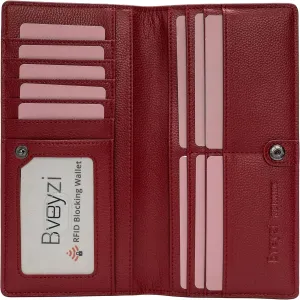 Bveyzi Ultra Slim Thin Leather RFID Blocking Credit Card Holder Bifold Clutch Wallets for Women