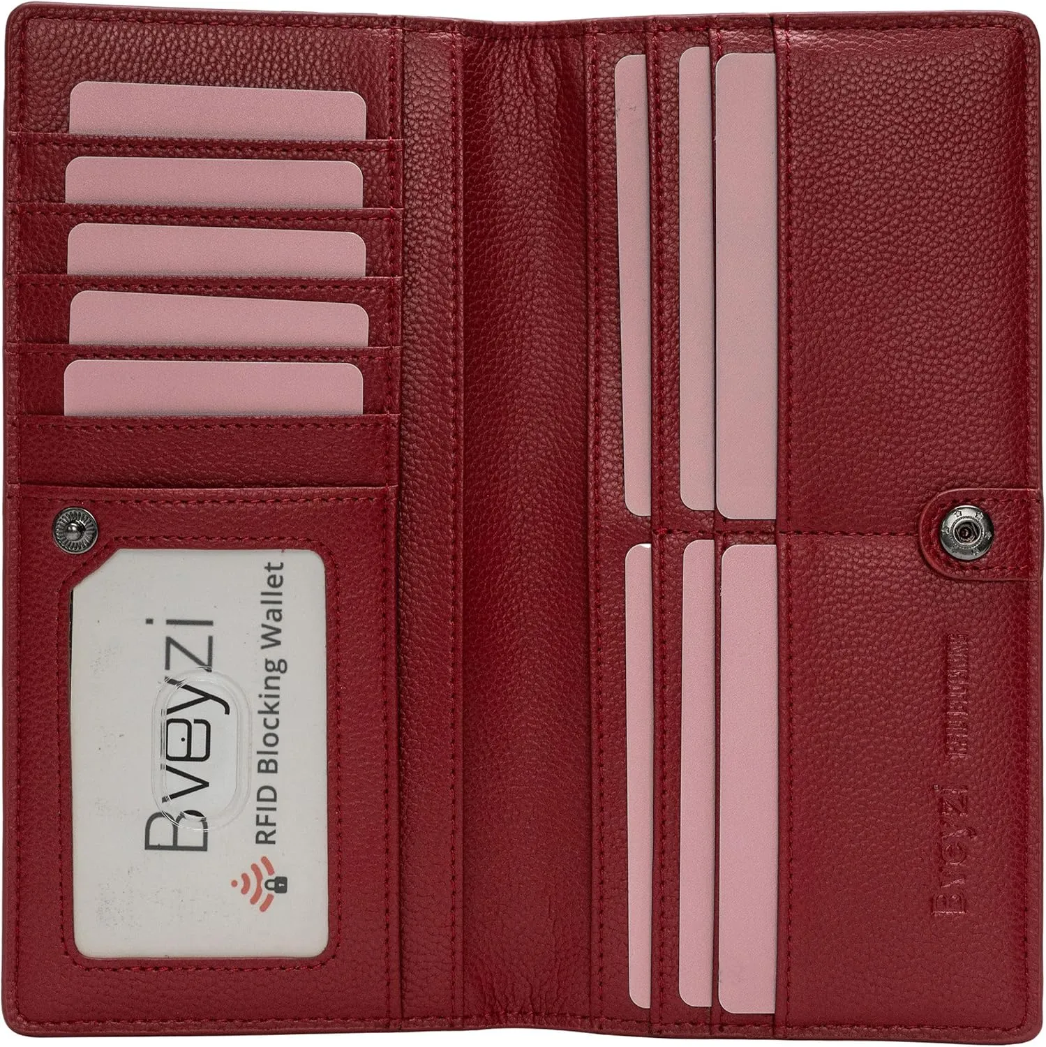 Bveyzi Ultra Slim Thin Leather RFID Blocking Credit Card Holder Bifold Clutch Wallets for Women