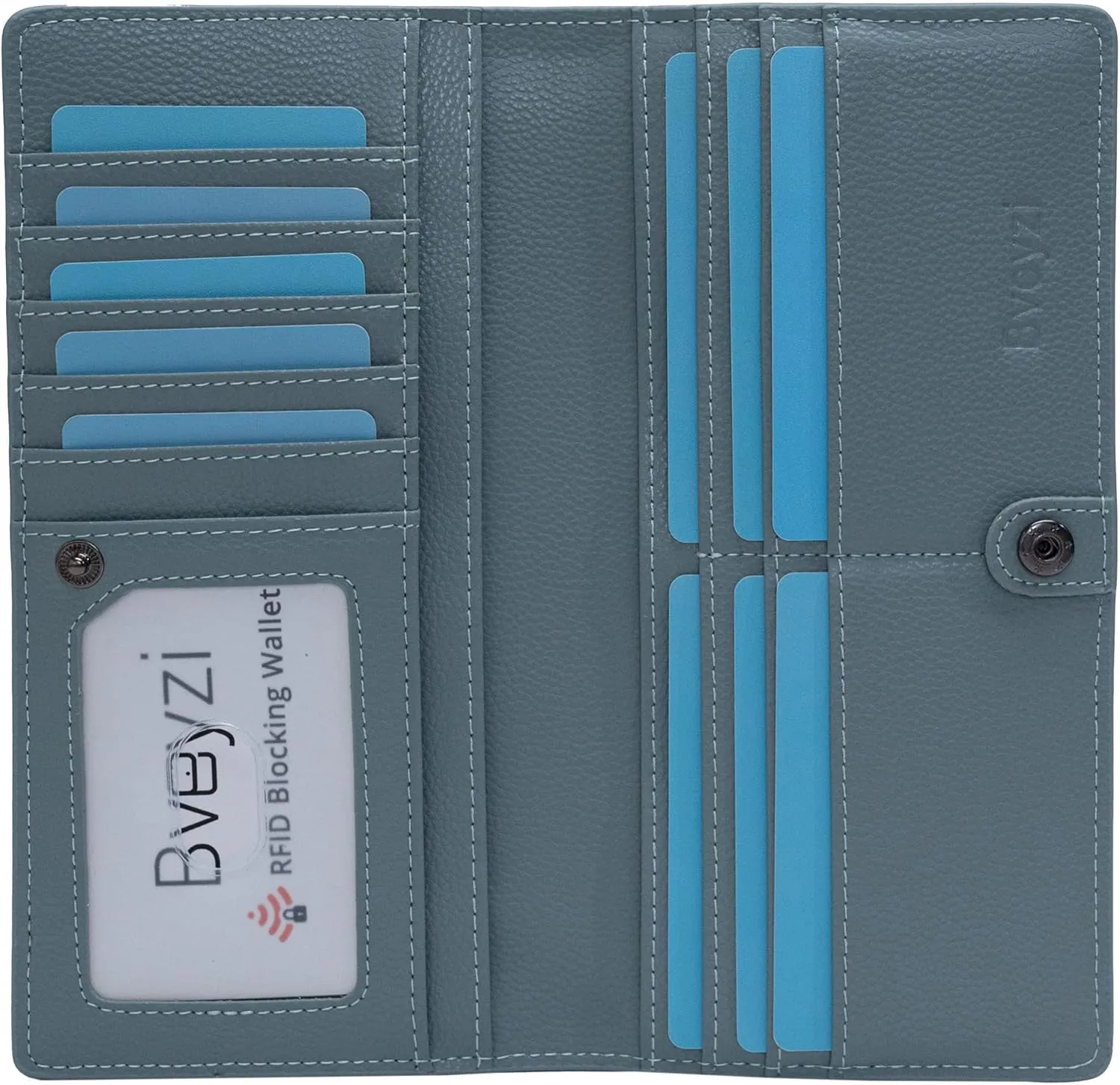 Bveyzi Ultra Slim Thin Leather RFID Blocking Credit Card Holder Bifold Clutch Wallets for Women