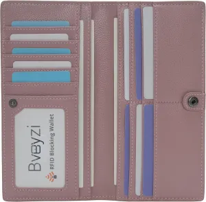 Bveyzi Ultra Slim Thin Leather RFID Blocking Credit Card Holder Bifold Clutch Wallets for Women