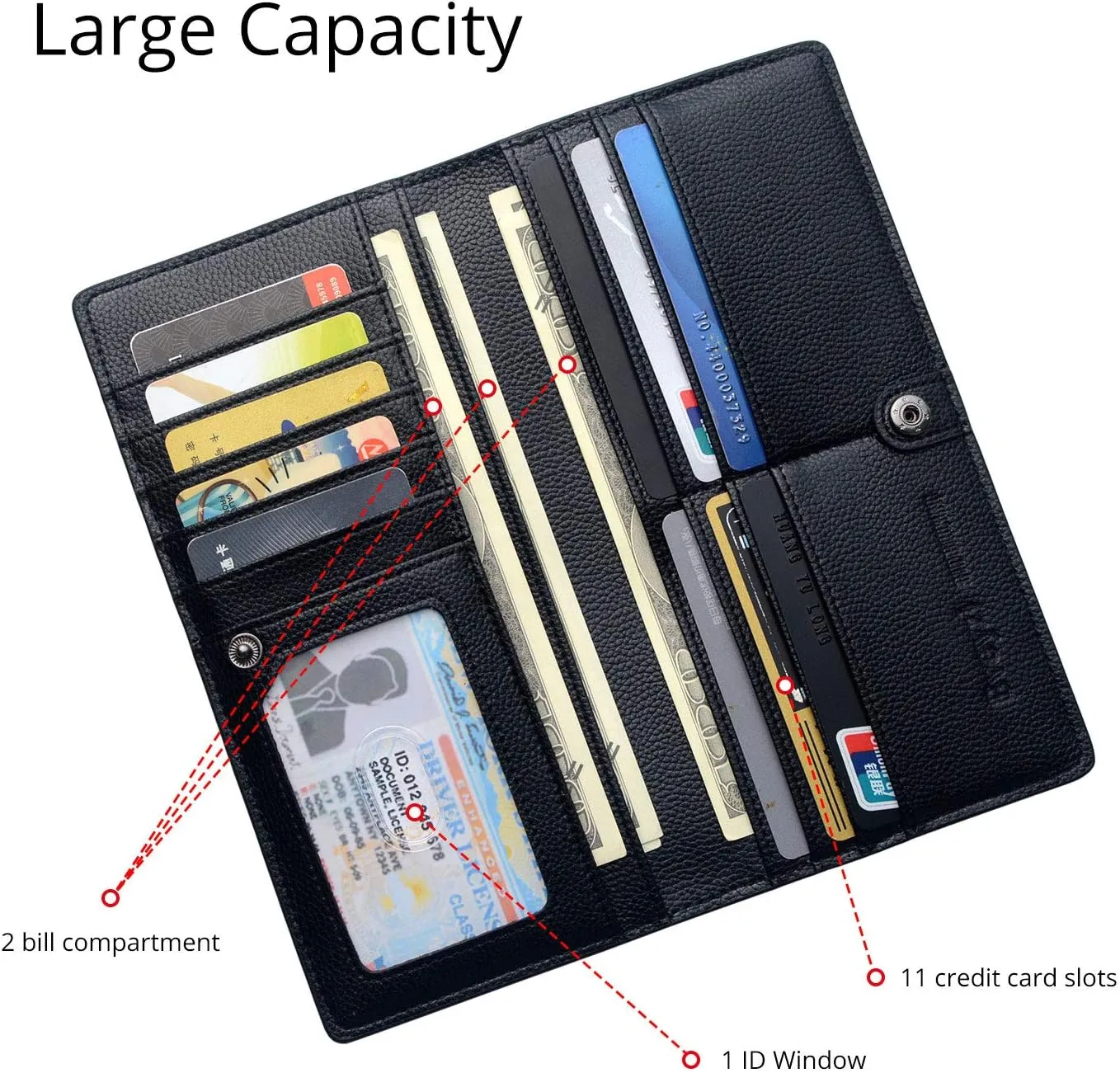 Bveyzi Ultra Slim Thin Leather RFID Blocking Credit Card Holder Bifold Clutch Wallets for Women