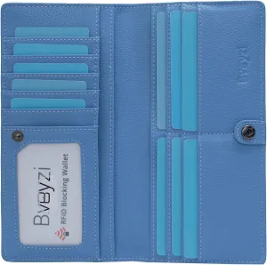 Bveyzi Ultra Slim Thin Leather RFID Blocking Credit Card Holder Bifold Clutch Wallets for Women