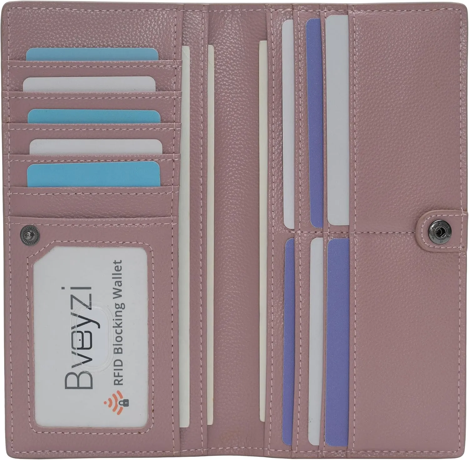 Bveyzi Ultra Slim Thin Leather RFID Blocking Credit Card Holder Bifold Clutch Wallets for Women