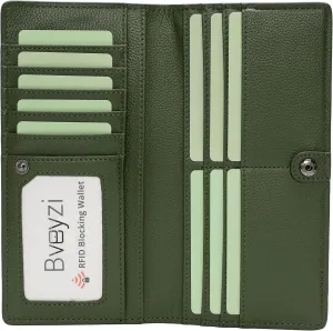 Bveyzi Ultra Slim Thin Leather RFID Blocking Credit Card Holder Bifold Clutch Wallets for Women