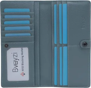 Bveyzi Ultra Slim Thin Leather RFID Blocking Credit Card Holder Bifold Clutch Wallets for Women