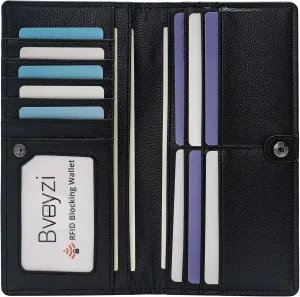 Bveyzi Ultra Slim Thin Leather RFID Blocking Credit Card Holder Bifold Clutch Wallets for Women