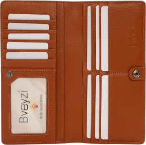 Bveyzi Ultra Slim Thin Leather RFID Blocking Credit Card Holder Bifold Clutch Wallets for Women