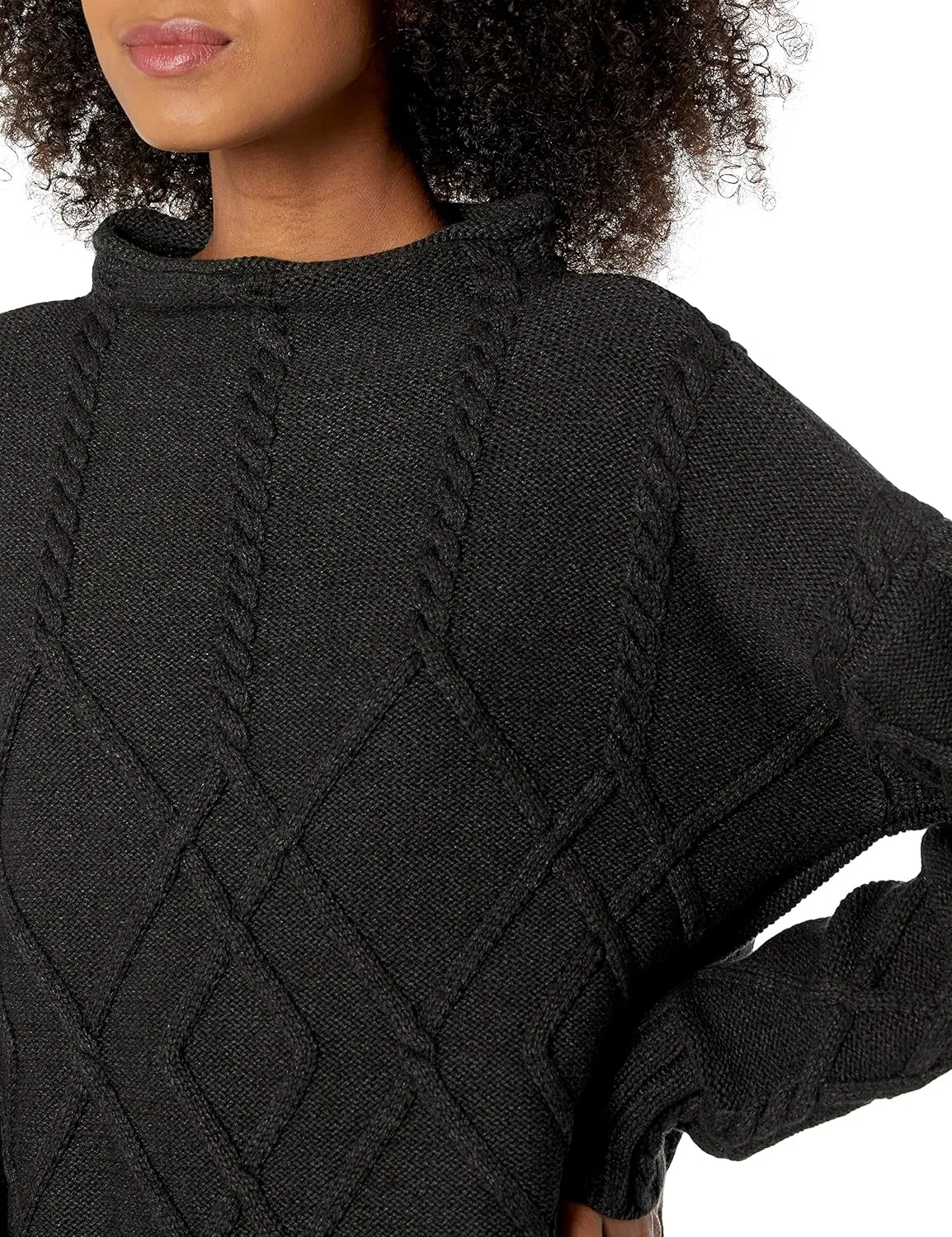 Cable Stitch Women's Mock Neck Braided Cable Sweater - Soft Long Sleeve Solid Color Textured Loose Pullover Knit Top