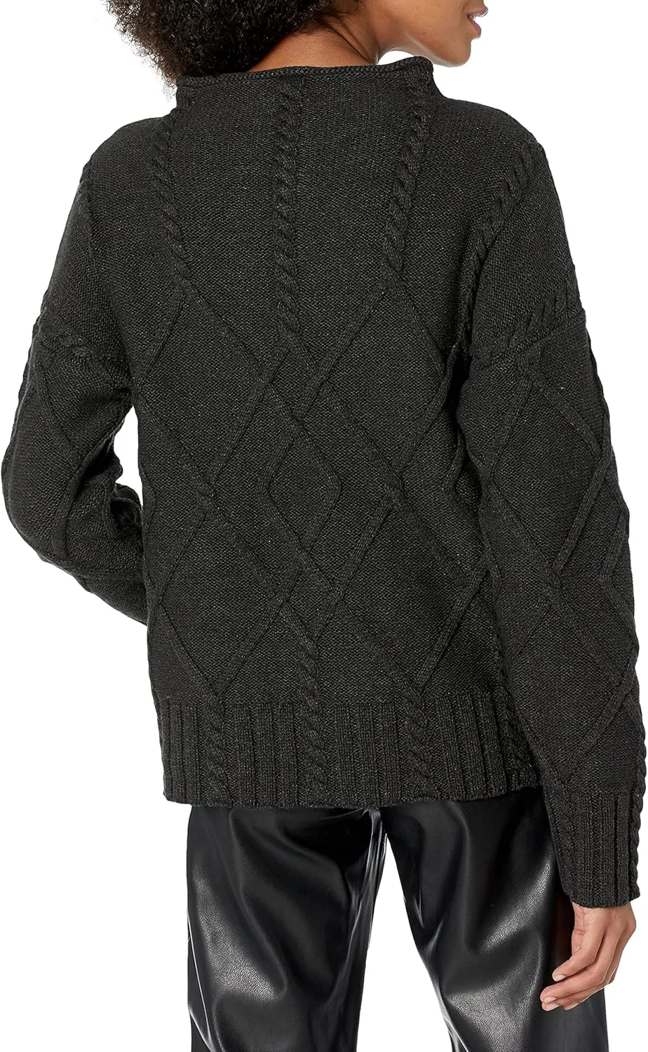 Cable Stitch Women's Mock Neck Braided Cable Sweater - Soft Long Sleeve Solid Color Textured Loose Pullover Knit Top