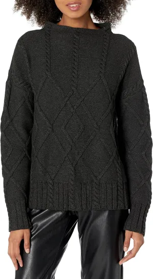 Cable Stitch Women's Mock Neck Braided Cable Sweater - Soft Long Sleeve Solid Color Textured Loose Pullover Knit Top