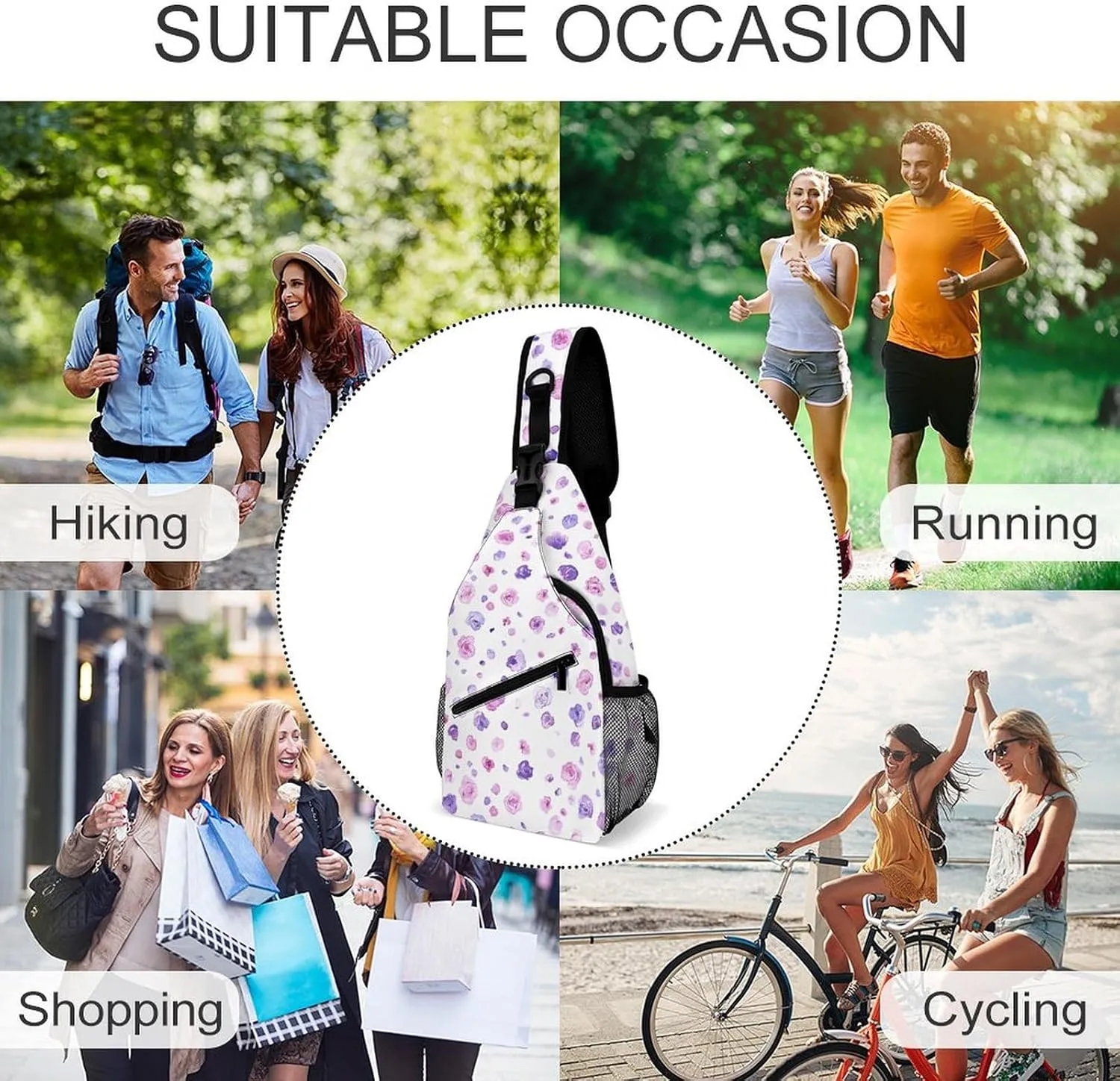 Cactus And Flowers Sling Bag Lightweight Crossbody Chest Pack Travel Shoulder Bag with Adjustable Strap