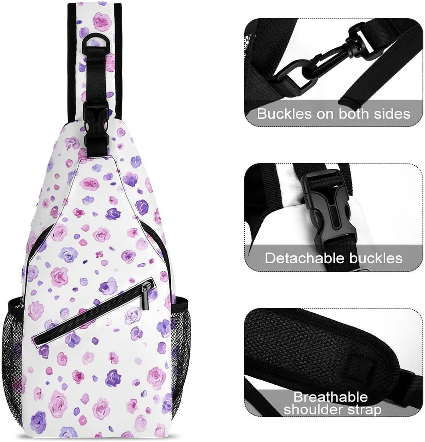 Cactus And Flowers Sling Bag Lightweight Crossbody Chest Pack Travel Shoulder Bag with Adjustable Strap