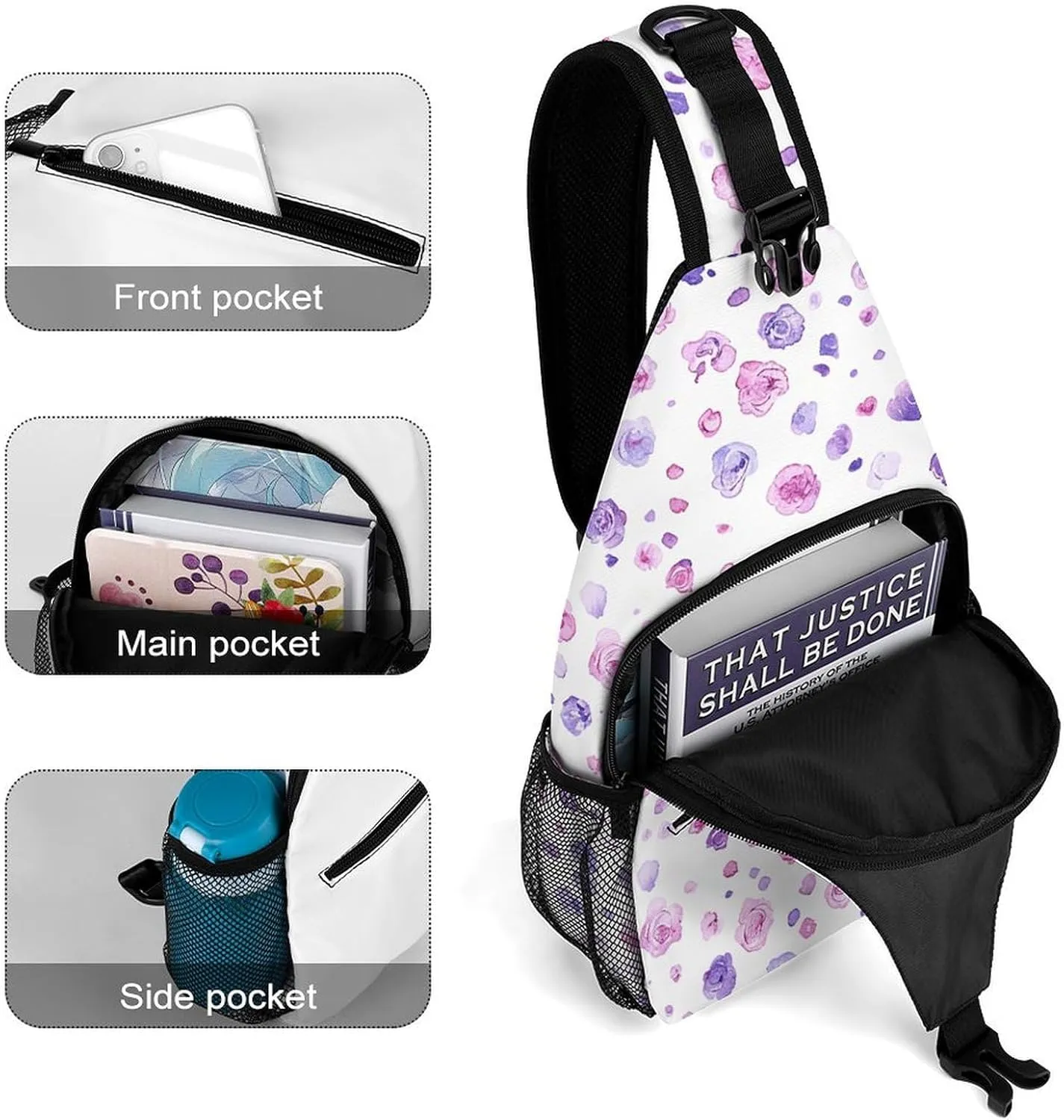 Cactus And Flowers Sling Bag Lightweight Crossbody Chest Pack Travel Shoulder Bag with Adjustable Strap