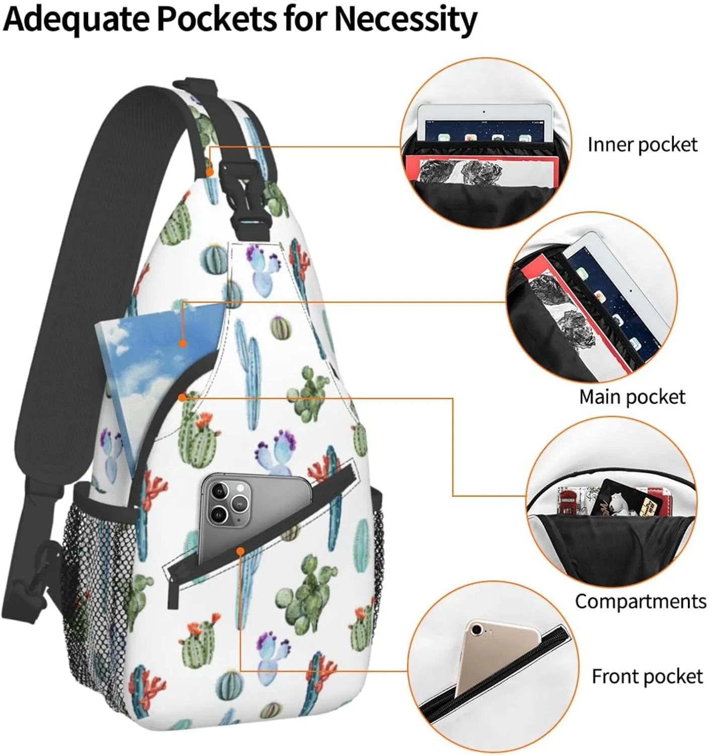 Cactus Shoulder Bag Cute Sling Backpack Daypack Casual Backpack Hiking Bag Plants Backpack Bag