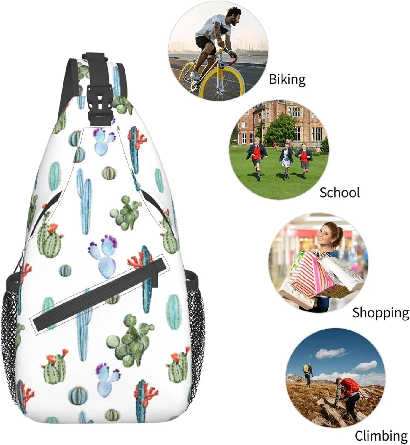 Cactus Shoulder Bag Cute Sling Backpack Daypack Casual Backpack Hiking Bag Plants Backpack Bag